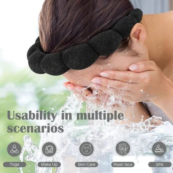 Ztomine Spa Headbands - Set of 2 Terry Cloth Facial Headbands Black - Picture 3 of 7